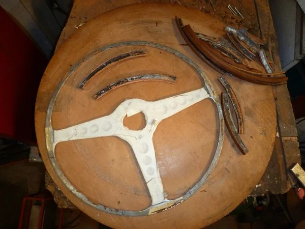 Jaguar E-Type steering wheel with original wood rim completely removed