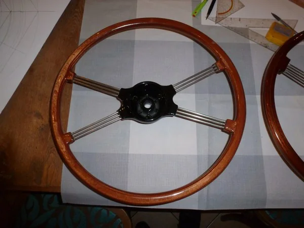 MGA classic wooden steering wheel restoration with mahogany plywood rim
