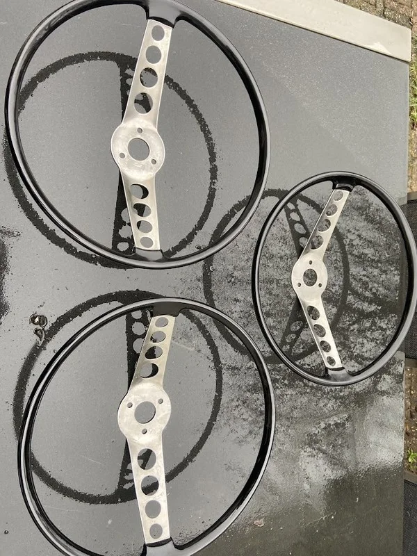 Volvo P1800 steering wheels prepared with epoxy casting after plastic removal